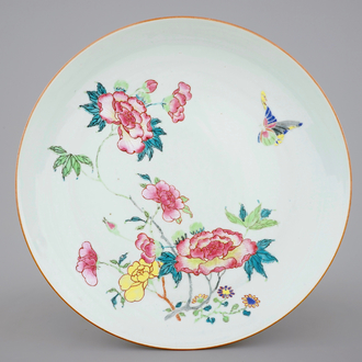 A Chinese famille rose dish with birds and butterflies, Yongzheng, 1723-1735