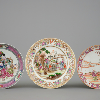 Three famille rose plates, Chinese and Samson, 18/19th C.