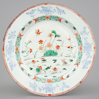A Chinese famille verte dish with ducks in a pond, Kangxi