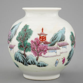 A small Chinese famille rose zun vase with Hongxian mark