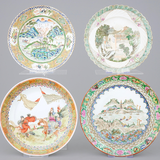 Un lot de 4 assiettes en porcelaine de Chine famille rose, 19ème