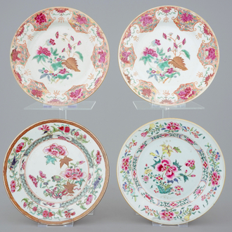 Un lot de 4 assiettes en porcelaine de Chine famille rose, Yongzheng/Qianlong, 19ème