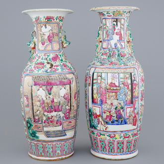 Two Chinese famille rose vases with court scenes, 19th C.