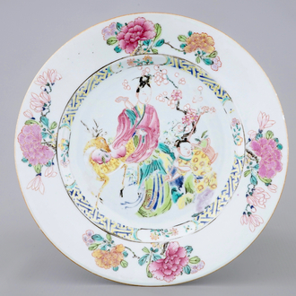 A Chinese famille rose plate with a lady on a deer, Yongzheng, 1723-1735