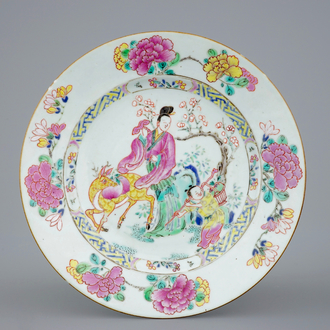 A Chinese famille rose plate with a lady on a deer, Yongzheng, 1723-1735