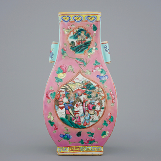 A Chinese famille rose fang hu vase, 19th C.