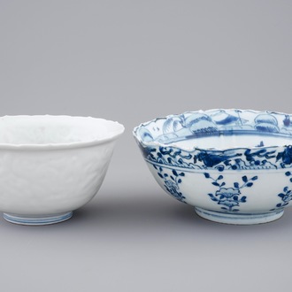 Two Chinese blue and white "kraak" porcelain bowls, Ming, Wanli