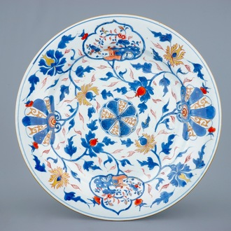 A Chinese Imari style charger with floral scrolls, Kangxi