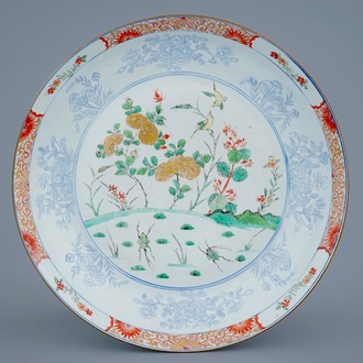 A Chinese famille verte dish with birds and beetles, Kangxi