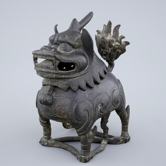 A Chinese bronze incense burner in the shape of a Qilin, late Ming Dynasty