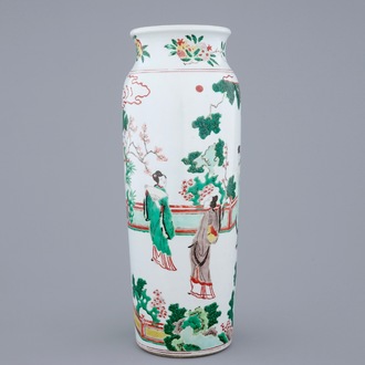 A Chinese wucai sleeve vase, 20th C.