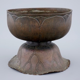 A Chinese bronze bowl in the form of a lotus flower, early Qing Dynasty