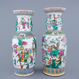 Deux grands vases en porcelaine de Chine famille rose, 19ème