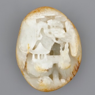 A Chinese miniature carved jade boulder, 19/20th C.