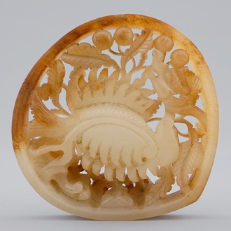 A Chinese jade carving with a phoenix, 19th C.