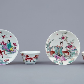 Twee Chinese famille rose kop en schotels, Yongzheng, 1723-1735