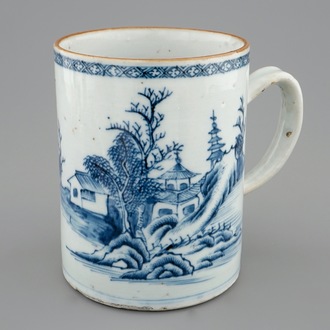 A Chinese famille rose eggshell cup, Yongzheng, and a blue and white beer mug, Qianlong