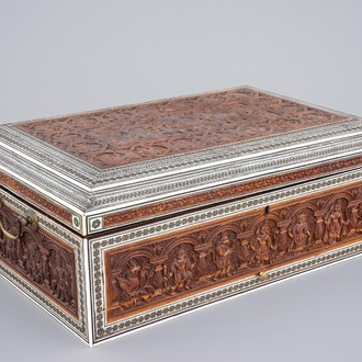 An Anglo-Indian carved wood and ivory work or writing box, Vizagapatam, 19th C.