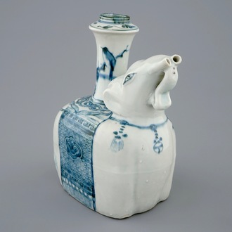 A blue and white Chinese elephant-shaped kendi, Ming Dynasty, Wanli, 1573-1619