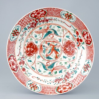 A polychrome Chinese Swatow dish with phoenixes, Ming Dynasty, 16/17th C.