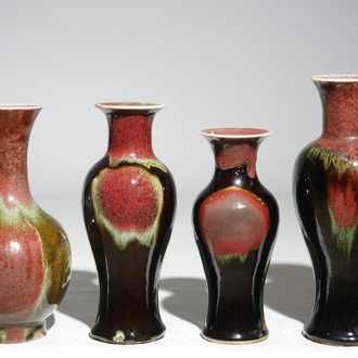 A lot of 4 Chinese flambe glazed vases, 19/20th C.