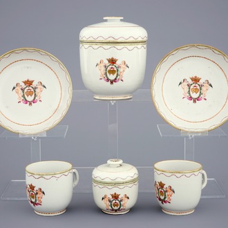 A Chinese famille rose and gilt part tea service with cherubs, Qianlong, 18th C.