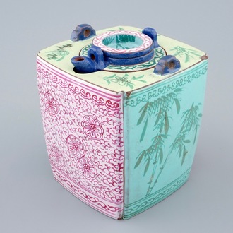 A Chinese enamelled Yixing teapot and cover with inset, 19th C.