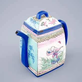 A large Chinese enamelled Yixing teapot and cover, 19th C.