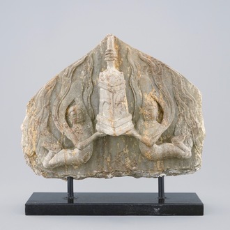 Een fragment van een Chinees marmeren reliëf, Noordelijk Qi of Sui Dynastie, 6/7e eeuw