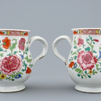 Two Chinese famille rose export porcelain beer mugs, Qianlong