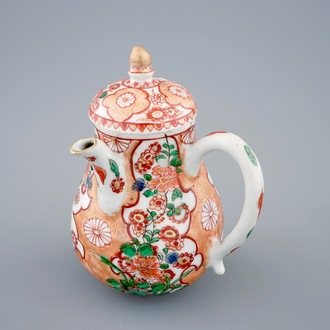 A Chinese verte-Imari chocolate jug and cover, Kangxi