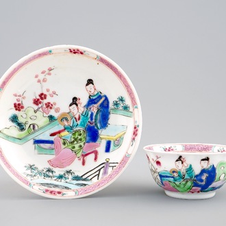 A Chinese famille rose eggshell cup and saucer with garden scene, Yongzheng, 1723-1735
