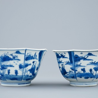 Une paire de bols octagonaux en porcelaine de Chine bleu et blanc, époque Transition, 1620-1683