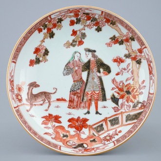 Een Chinees verte-Imari bord met decor van “Gouverneur Duff”, Yongzheng, ca. 1730