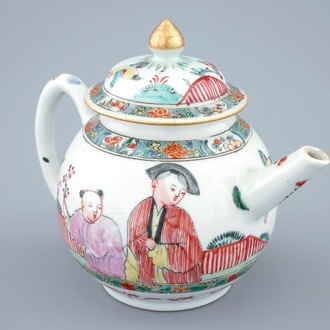 A London-decorated blanc de Chine underglaze design teapot & cover, Kangxi