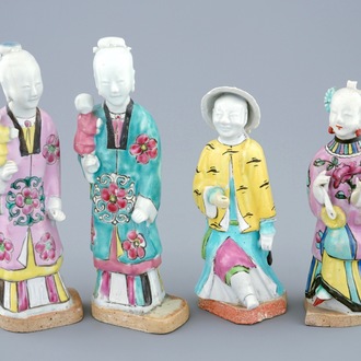 A set of four Chinese famille rose figures, 18/19th C.