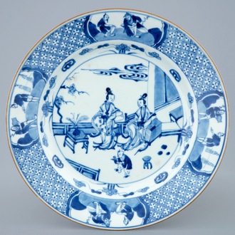 A Chinese blue and white dish with the The Two Qiaos, Kangxi/Yongzheng