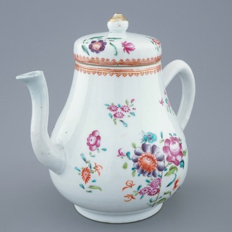 A large Chinese famille rose teapot and cover, 18th C.