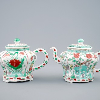 A pair of Chinese famille verte teapots and covers, Kangxi