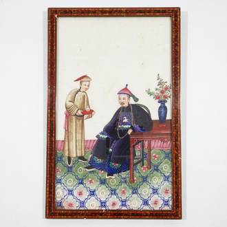 Un petit tableau chinois sur papier de riz, école de Canton, 19ème