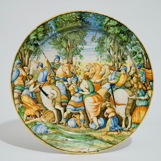 A large Italian maiolica "Istoriato" charger, Urbino, 1540-1560