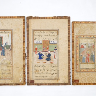Trois pages de manuscrits enluminés islamiques, 17/18ème