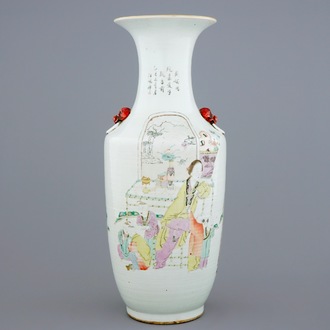 A Chinese mixed qianjiang cai and famille rose vase, 19/20th C.