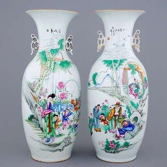 Two Chinese famille rose vases with figures and playing children, 19/20th C.