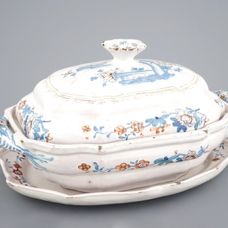 A rare Brussels faience kakiemon tureen on stand, 18th C.