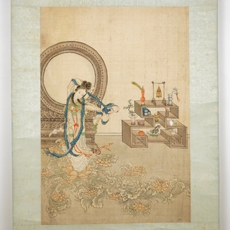 Een grote Chinese beschilderde scroll, 19/20e eeuw