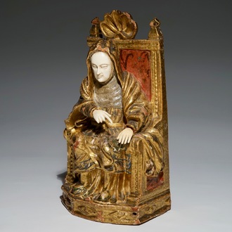 A gilt and painted wooden and ivory figure of the seated Saint Anne, Southern Europe, 17/18th C.