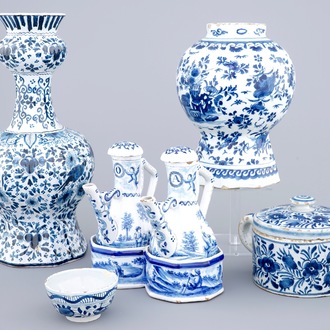 A group of Dutch Delft and French blue and white wares, 18th and 19th C.