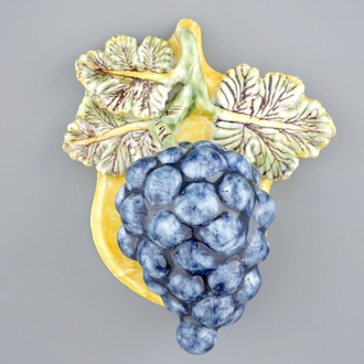A rare intact Dutch Delft polychrome bunch of grapes, 18th C.
