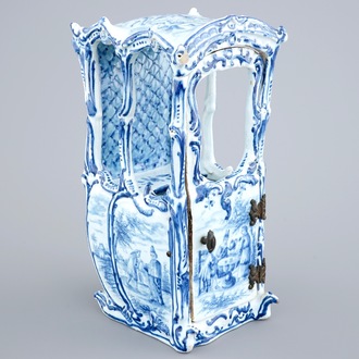 A blue and white model of a sedan chair in Dutch Delft style, France, 19th C.